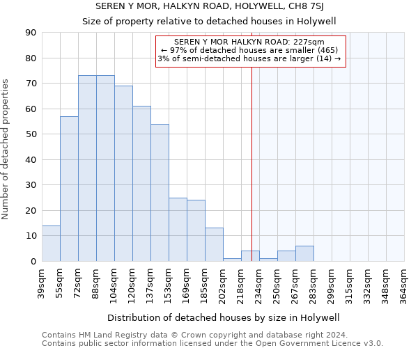 SEREN Y MOR, HALKYN ROAD, HOLYWELL, CH8 7SJ: Size of property relative to detached houses in Holywell