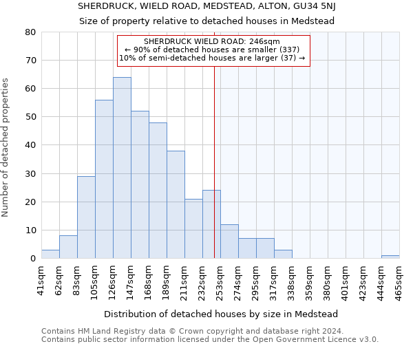 SHERDRUCK, WIELD ROAD, MEDSTEAD, ALTON, GU34 5NJ: Size of property relative to detached houses in Medstead