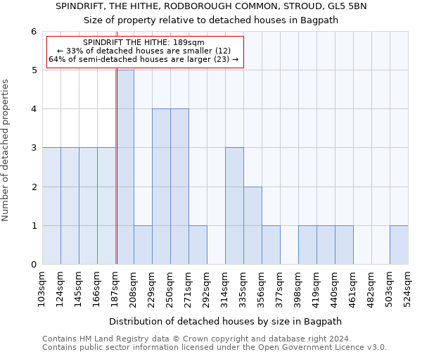 SPINDRIFT, THE HITHE, RODBOROUGH COMMON, STROUD, GL5 5BN: Size of property relative to detached houses in Bagpath