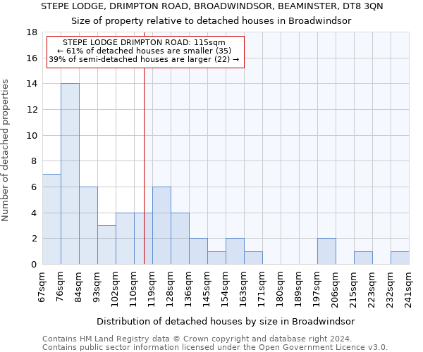 STEPE LODGE, DRIMPTON ROAD, BROADWINDSOR, BEAMINSTER, DT8 3QN: Size of property relative to detached houses in Broadwindsor