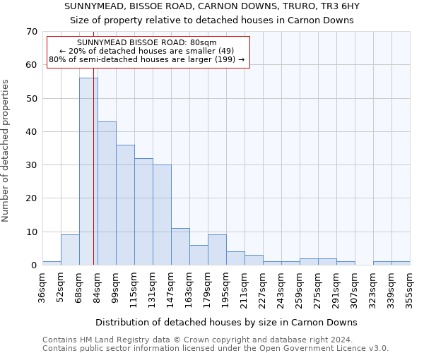 SUNNYMEAD, BISSOE ROAD, CARNON DOWNS, TRURO, TR3 6HY: Size of property relative to detached houses in Carnon Downs