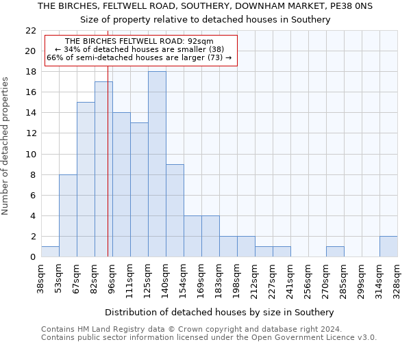 THE BIRCHES, FELTWELL ROAD, SOUTHERY, DOWNHAM MARKET, PE38 0NS: Size of property relative to detached houses in Southery