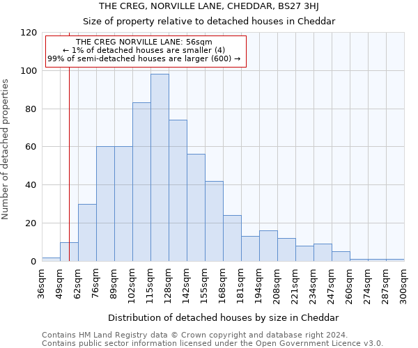 THE CREG, NORVILLE LANE, CHEDDAR, BS27 3HJ: Size of property relative to detached houses in Cheddar