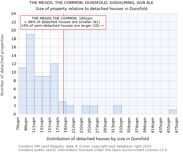 THE MEADS, THE COMMON, DUNSFOLD, GODALMING, GU8 4LE: Size of property relative to detached houses in Dunsfold