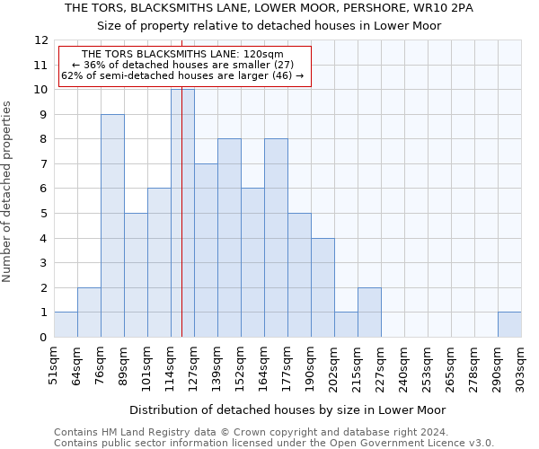 THE TORS, BLACKSMITHS LANE, LOWER MOOR, PERSHORE, WR10 2PA: Size of property relative to detached houses in Lower Moor