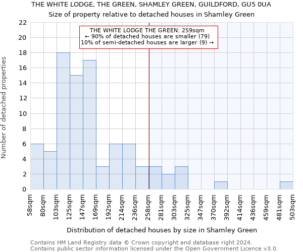 THE WHITE LODGE, THE GREEN, SHAMLEY GREEN, GUILDFORD, GU5 0UA: Size of property relative to detached houses in Shamley Green