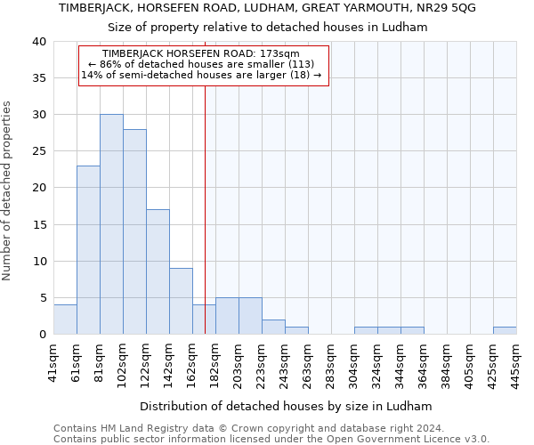 TIMBERJACK, HORSEFEN ROAD, LUDHAM, GREAT YARMOUTH, NR29 5QG: Size of property relative to detached houses in Ludham