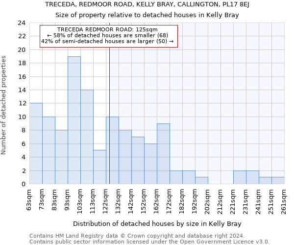 TRECEDA, REDMOOR ROAD, KELLY BRAY, CALLINGTON, PL17 8EJ: Size of property relative to detached houses in Kelly Bray