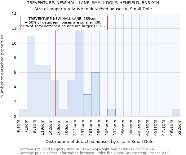 TREVENTURE, NEW HALL LANE, SMALL DOLE, HENFIELD, BN5 9YH: Size of property relative to detached houses in Small Dole