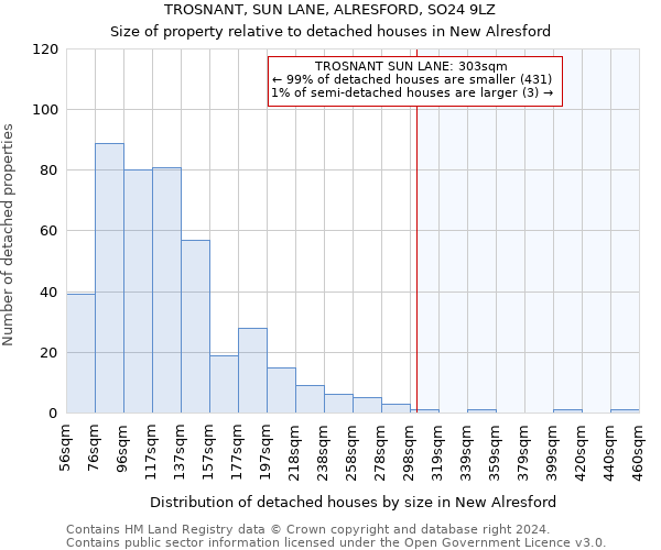 TROSNANT, SUN LANE, ALRESFORD, SO24 9LZ: Size of property relative to detached houses in New Alresford