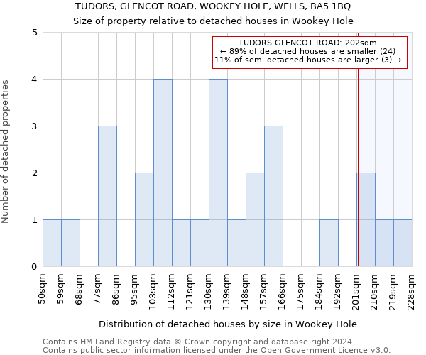 TUDORS, GLENCOT ROAD, WOOKEY HOLE, WELLS, BA5 1BQ: Size of property relative to detached houses in Wookey Hole