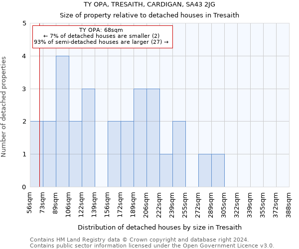 TY OPA, TRESAITH, CARDIGAN, SA43 2JG: Size of property relative to detached houses in Tresaith