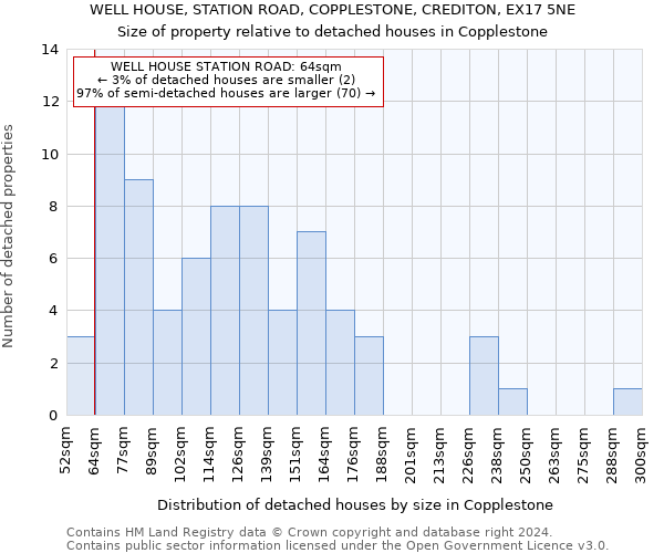 WELL HOUSE, STATION ROAD, COPPLESTONE, CREDITON, EX17 5NE: Size of property relative to detached houses in Copplestone