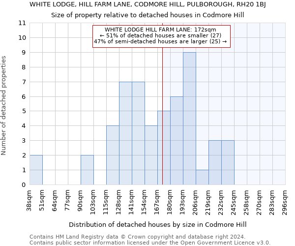 WHITE LODGE, HILL FARM LANE, CODMORE HILL, PULBOROUGH, RH20 1BJ: Size of property relative to detached houses in Codmore Hill