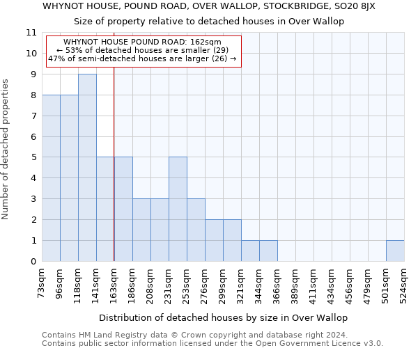 WHYNOT HOUSE, POUND ROAD, OVER WALLOP, STOCKBRIDGE, SO20 8JX: Size of property relative to detached houses in Over Wallop