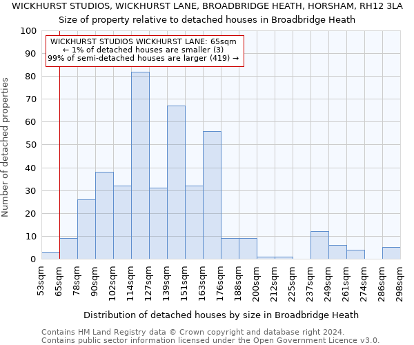 WICKHURST STUDIOS, WICKHURST LANE, BROADBRIDGE HEATH, HORSHAM, RH12 3LA: Size of property relative to detached houses in Broadbridge Heath