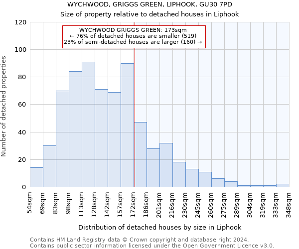 WYCHWOOD, GRIGGS GREEN, LIPHOOK, GU30 7PD: Size of property relative to detached houses in Liphook