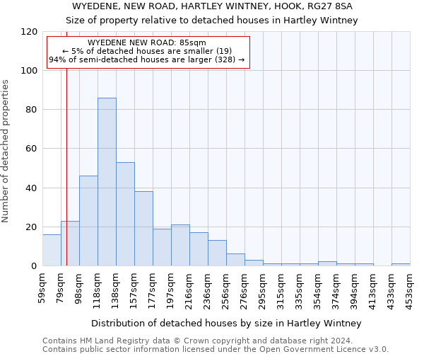 WYEDENE, NEW ROAD, HARTLEY WINTNEY, HOOK, RG27 8SA: Size of property relative to detached houses in Hartley Wintney