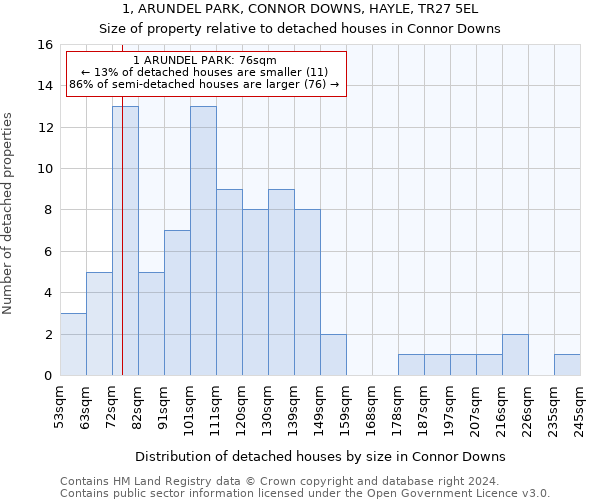 1, ARUNDEL PARK, CONNOR DOWNS, HAYLE, TR27 5EL: Size of property relative to detached houses in Connor Downs