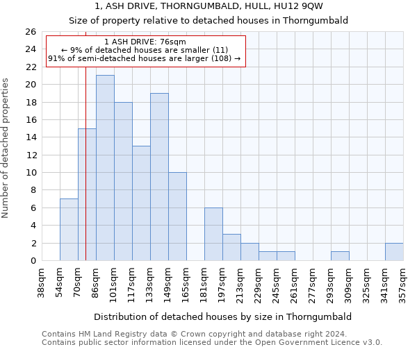 1, ASH DRIVE, THORNGUMBALD, HULL, HU12 9QW: Size of property relative to detached houses in Thorngumbald