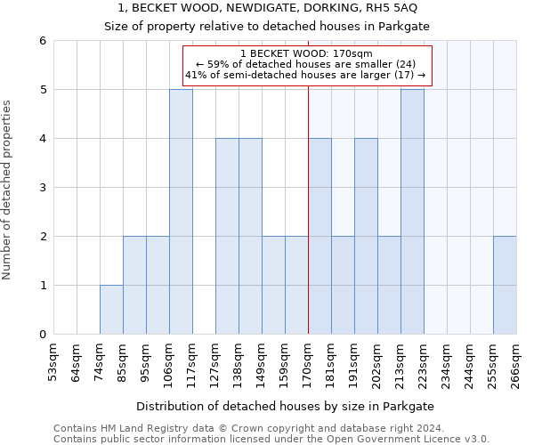 1, BECKET WOOD, NEWDIGATE, DORKING, RH5 5AQ: Size of property relative to detached houses in Parkgate