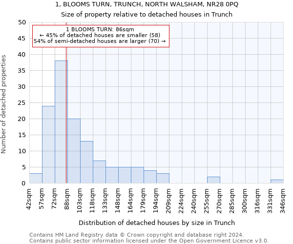 1, BLOOMS TURN, TRUNCH, NORTH WALSHAM, NR28 0PQ: Size of property relative to detached houses in Trunch