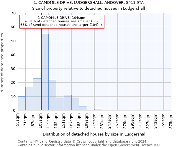 1, CAMOMILE DRIVE, LUDGERSHALL, ANDOVER, SP11 9TA: Size of property relative to detached houses in Ludgershall