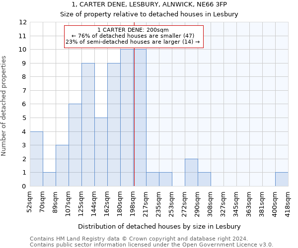 1, CARTER DENE, LESBURY, ALNWICK, NE66 3FP: Size of property relative to detached houses in Lesbury