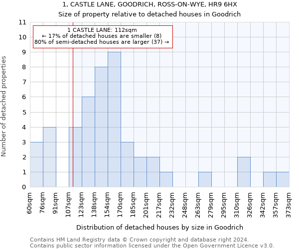 1, CASTLE LANE, GOODRICH, ROSS-ON-WYE, HR9 6HX: Size of property relative to detached houses in Goodrich