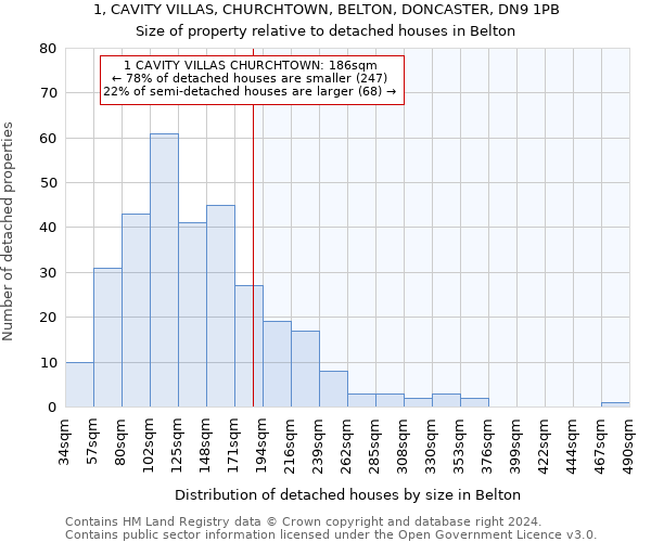 1, CAVITY VILLAS, CHURCHTOWN, BELTON, DONCASTER, DN9 1PB: Size of property relative to detached houses in Belton