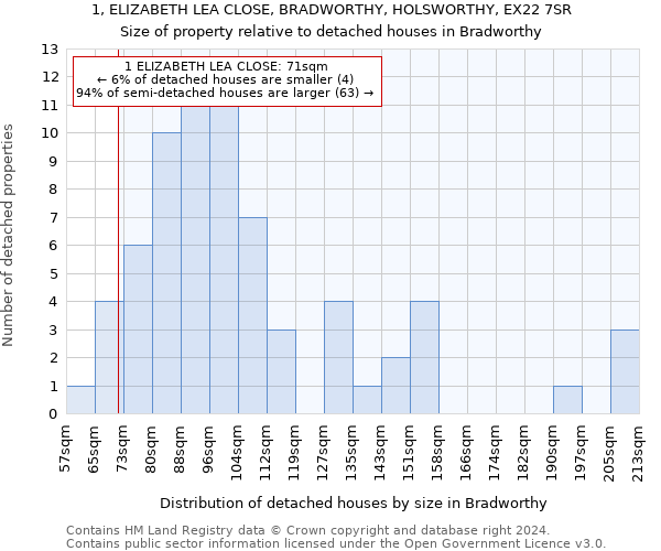 1, ELIZABETH LEA CLOSE, BRADWORTHY, HOLSWORTHY, EX22 7SR: Size of property relative to detached houses in Bradworthy