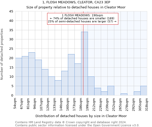 1, FLOSH MEADOWS, CLEATOR, CA23 3EP: Size of property relative to detached houses in Cleator Moor