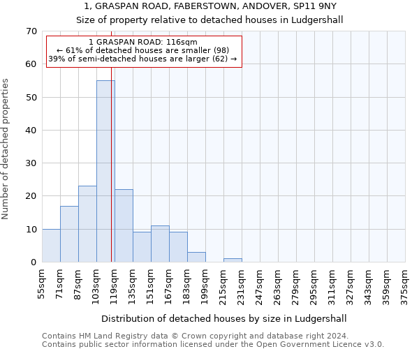 1, GRASPAN ROAD, FABERSTOWN, ANDOVER, SP11 9NY: Size of property relative to detached houses in Ludgershall