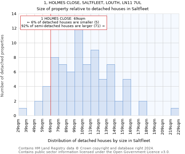 1, HOLMES CLOSE, SALTFLEET, LOUTH, LN11 7UL: Size of property relative to detached houses in Saltfleet