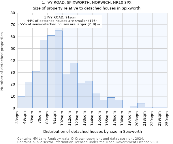 1, IVY ROAD, SPIXWORTH, NORWICH, NR10 3PX: Size of property relative to detached houses in Spixworth