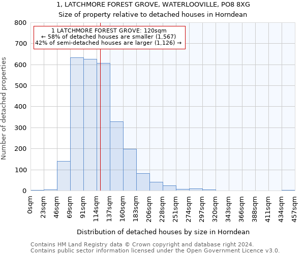 1, LATCHMORE FOREST GROVE, WATERLOOVILLE, PO8 8XG: Size of property relative to detached houses in Horndean