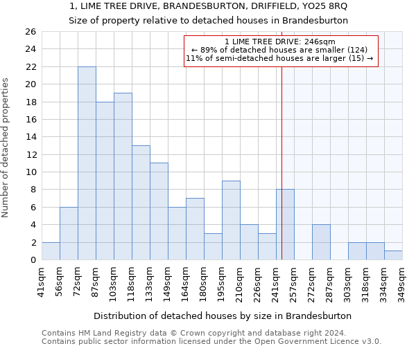 1, LIME TREE DRIVE, BRANDESBURTON, DRIFFIELD, YO25 8RQ: Size of property relative to detached houses in Brandesburton