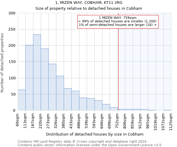 1, MIZEN WAY, COBHAM, KT11 2RG: Size of property relative to detached houses in Cobham