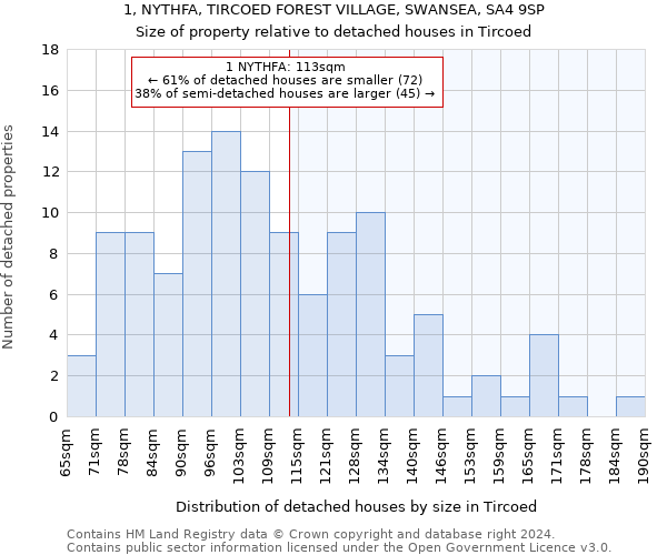 1, NYTHFA, TIRCOED FOREST VILLAGE, SWANSEA, SA4 9SP: Size of property relative to detached houses in Tircoed