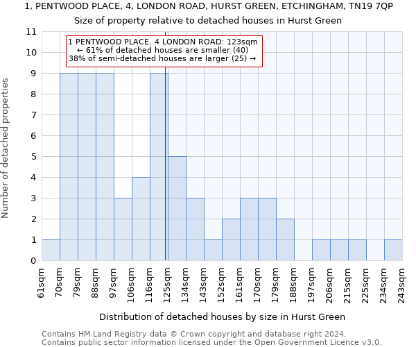 1, PENTWOOD PLACE, 4, LONDON ROAD, HURST GREEN, ETCHINGHAM, TN19 7QP: Size of property relative to detached houses in Hurst Green