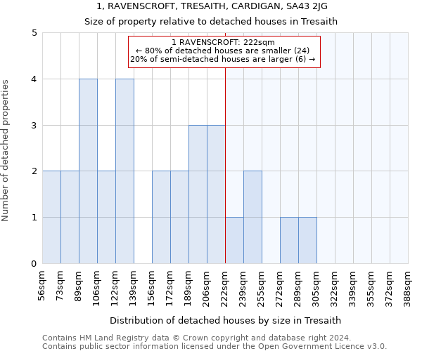 1, RAVENSCROFT, TRESAITH, CARDIGAN, SA43 2JG: Size of property relative to detached houses in Tresaith