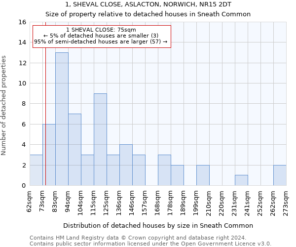 1, SHEVAL CLOSE, ASLACTON, NORWICH, NR15 2DT: Size of property relative to detached houses in Sneath Common