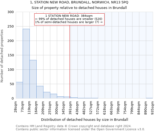 1, STATION NEW ROAD, BRUNDALL, NORWICH, NR13 5PQ: Size of property relative to detached houses in Brundall