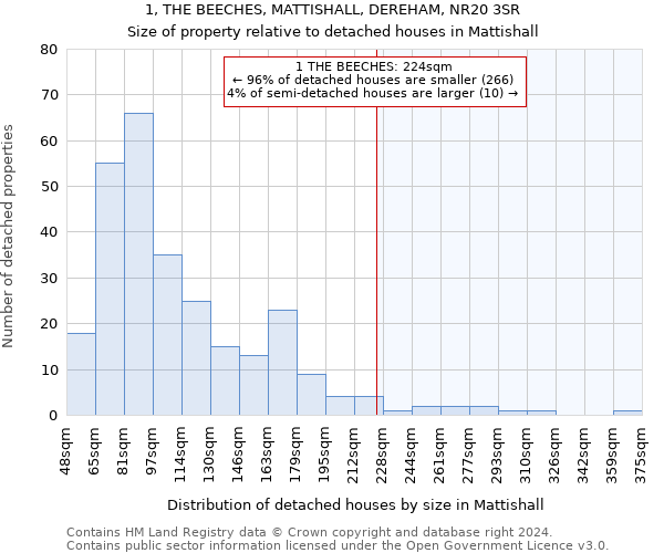 1, THE BEECHES, MATTISHALL, DEREHAM, NR20 3SR: Size of property relative to detached houses in Mattishall