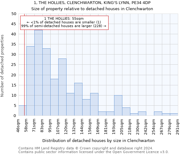 1, THE HOLLIES, CLENCHWARTON, KING'S LYNN, PE34 4DP: Size of property relative to detached houses in Clenchwarton