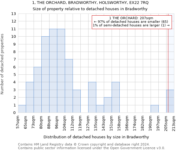 1, THE ORCHARD, BRADWORTHY, HOLSWORTHY, EX22 7RQ: Size of property relative to detached houses in Bradworthy