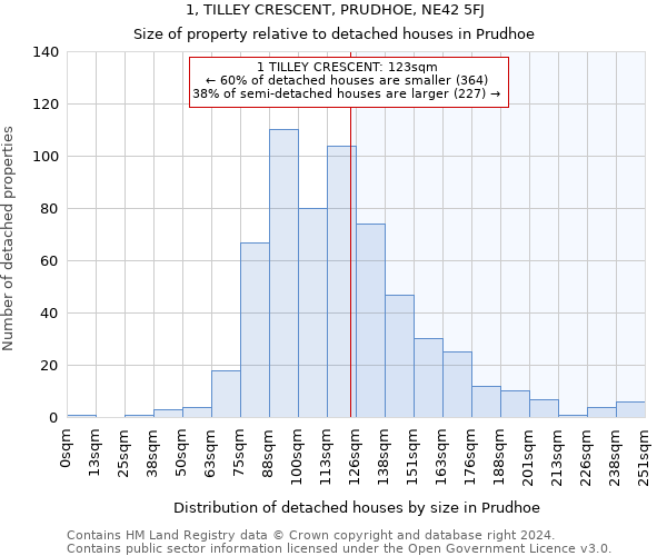 1, TILLEY CRESCENT, PRUDHOE, NE42 5FJ: Size of property relative to detached houses in Prudhoe