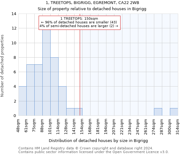 1, TREETOPS, BIGRIGG, EGREMONT, CA22 2WB: Size of property relative to detached houses in Bigrigg