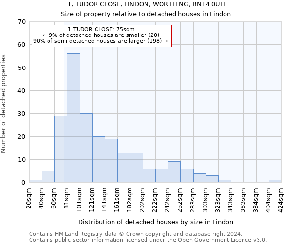 1, TUDOR CLOSE, FINDON, WORTHING, BN14 0UH: Size of property relative to detached houses in Findon