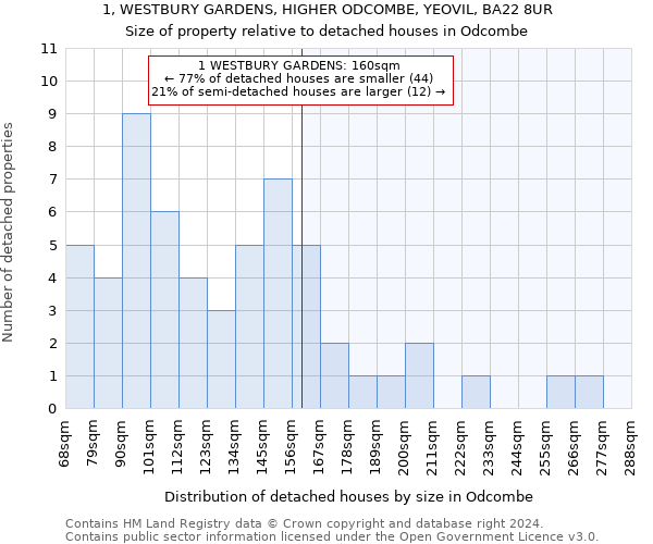 1, WESTBURY GARDENS, HIGHER ODCOMBE, YEOVIL, BA22 8UR: Size of property relative to detached houses in Odcombe